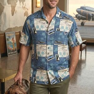 Vintage Impact‎ Mens Hawaiian Camp Shirt Size L Short Sleeve Button Up Retro 90s